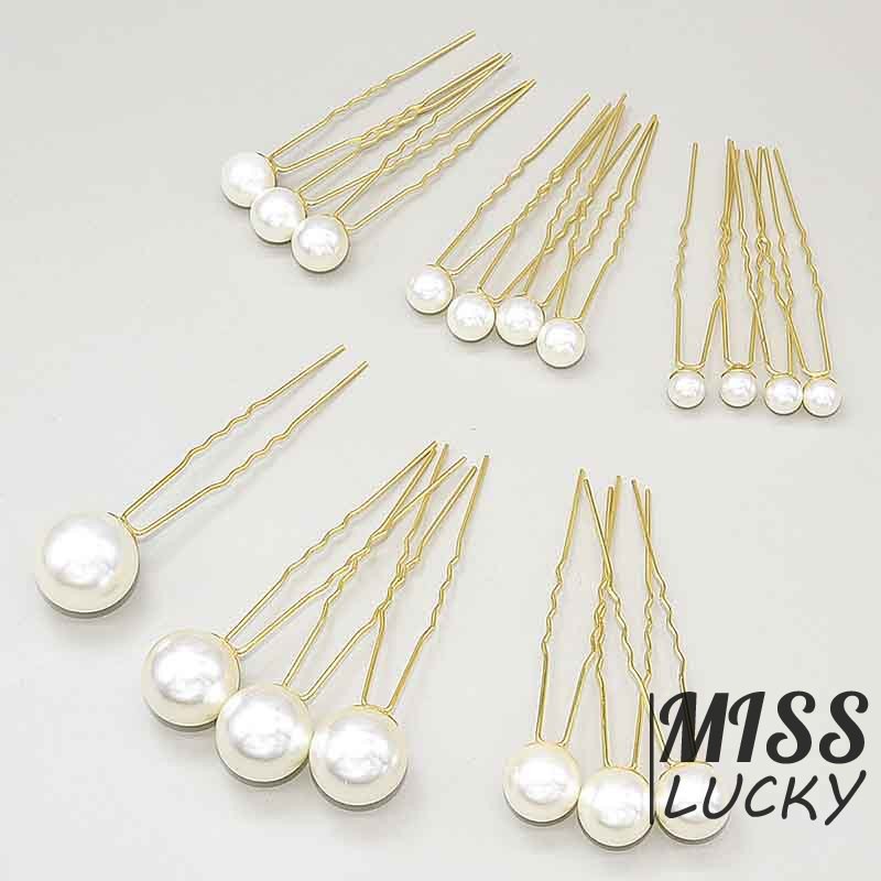 Set 18 Kẹp Tóc Chữ U Đính Ngọc Trai Giả Trang Trí Tóc Cô Dâu