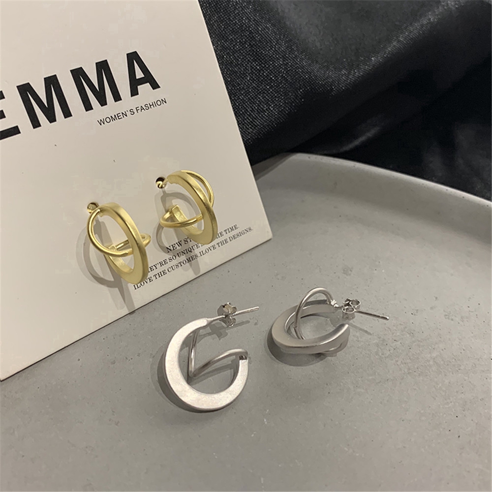 Khuyên Tai Kim Loại Thiết Kế Hình Học Phong Cách Hàn Quốc Cho Nữ