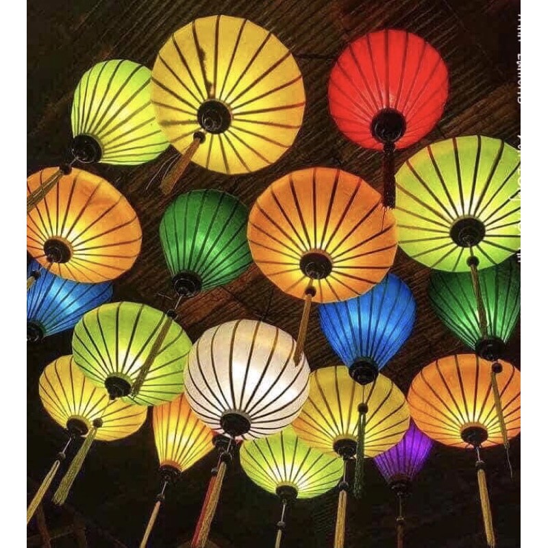 Đèn lồng Hội An vải phi trơn chịu nước, bền màu (Ngân Lantern)(20cm,30cm,45cm)