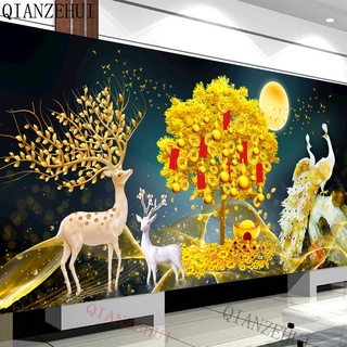 Bộ Tranh Đính Đá Tự Làm Hình Chim Công Trên Mặt Trăng / Cây May Mắn