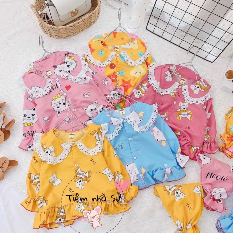 Đồ bộ cho bé - Bộ pijama cho bé gái cổ phối ren bèo cực yêu  (10-23kg) ❤️ ngủ cũng phải xinh ❤️ TIỆM NHÀ SU