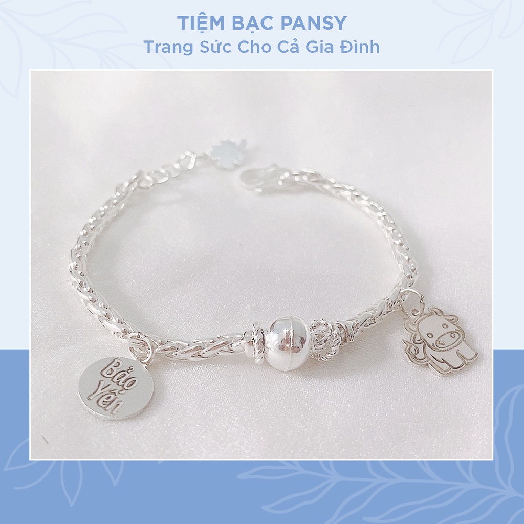 Lắc bạc cho bé PANSY hoạ tiết bi mix charm bạc ta - Vòng bạc trẻ em khắc tên miễn phí