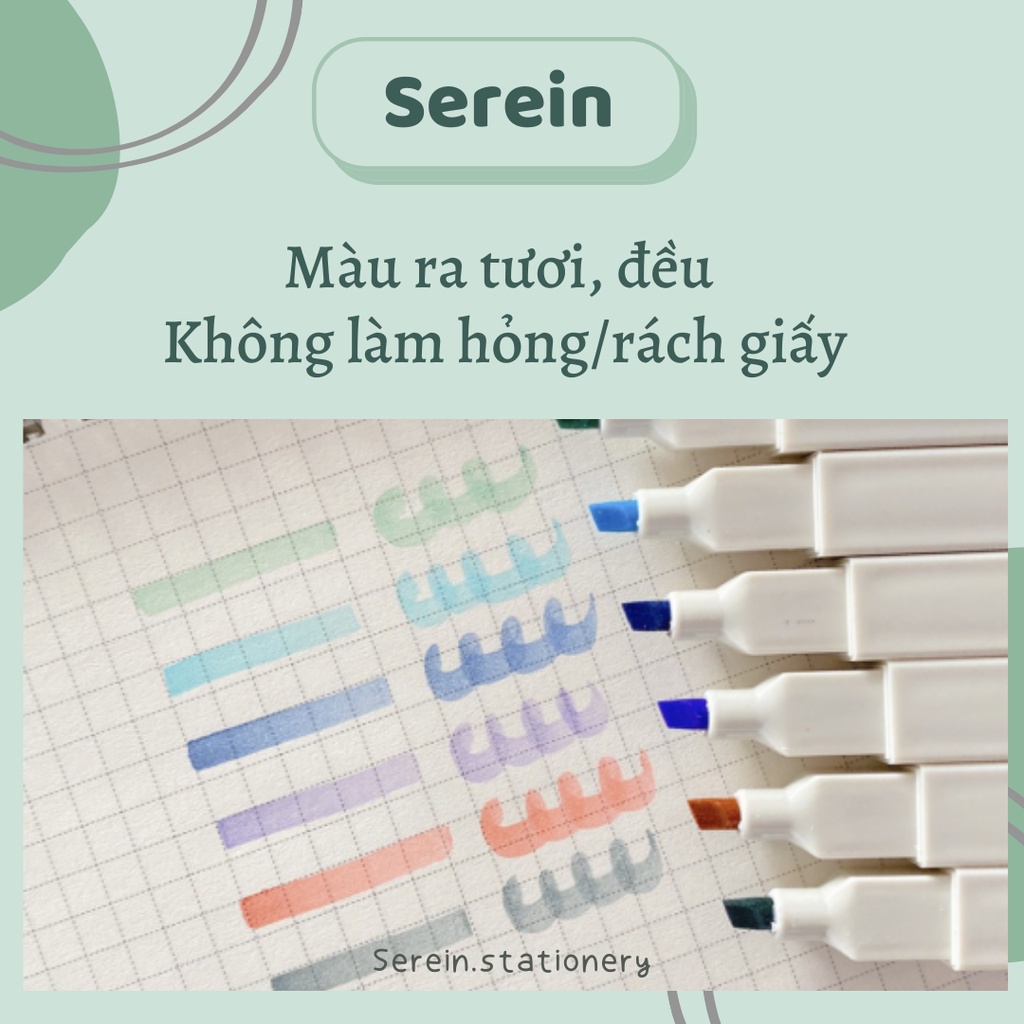 Bút highlight pastel SEREIN trang trí sổ bullet journal văn phòng phẩm phong cách Hàn Quốc