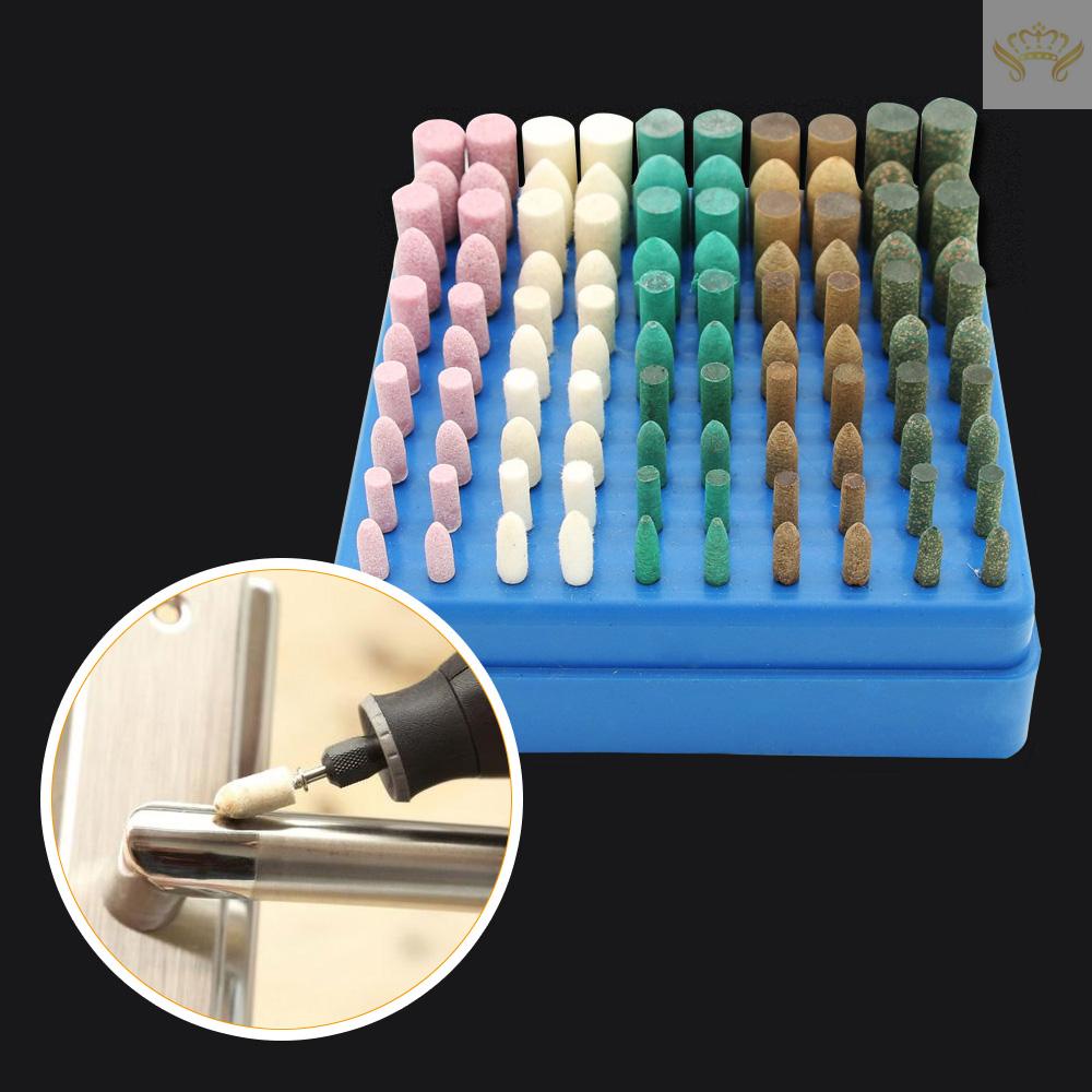Bộ 100 Đầu Mài Đánh Bóng Điện Tử Bằng Cao Su + Len 1 / 8 &quot;Tiện Dụng