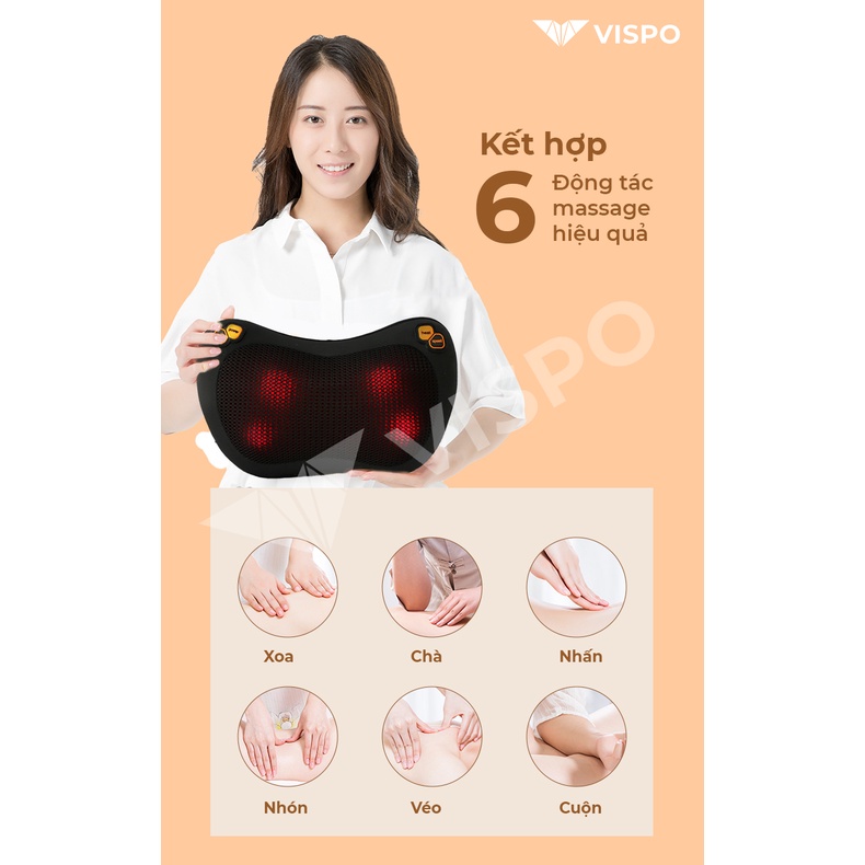 Gối Massage Nhiệt Hồng Ngoại VISPO VP-G23 - 4 Bi Xoay Chuyên Dùng Cho Cổ, Vai, Gáy, Thắt Lưng - Bảo Hành 12 tháng
