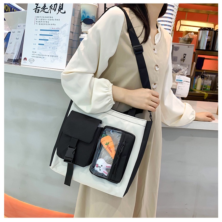 Set 4 ba lô túi ví canvas JASMIN NOIR họa tiết hoạt hình dễ thương cho nữ