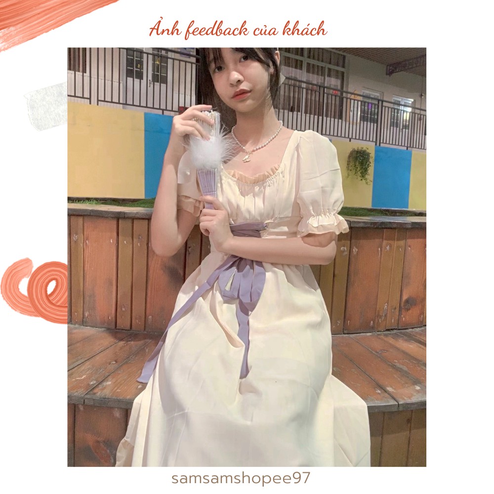 Đầm công chúa thắt eo phong cách Pháp cổ vuông