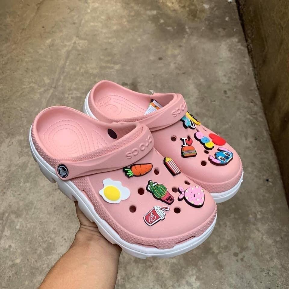 Dép cross hồng đế trắng lượn sóng unisex cao cấp💖FREESHIP💖sục cross bít đầu hotrend DU01