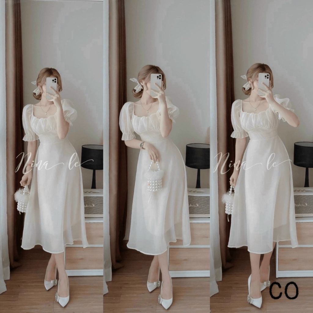 Đầm Voan CHIFON Trắng Siêu Tôn Dáng UP