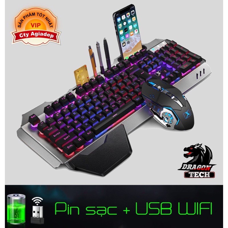 Bộ Bàn Phím Chuột có ánh sáng wireless - Sạc pin được siêu xịn game thủ của TechDragon