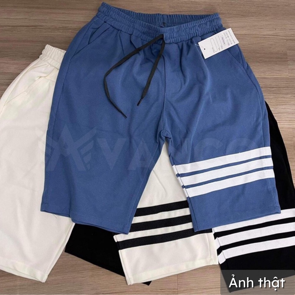Quần short nam đẹp 3 sọc dáng lửng vải cotton xốp thoáng mát chống nhăn, form chuẩn hàng xuất xịn AVANCO