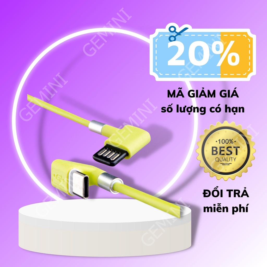 Cáp Sạc Nhanh Type C-cho IPtablet táo 90 Khuỷu 2,4A 1,2m chống đứt mã V8 GEMINI SHOP