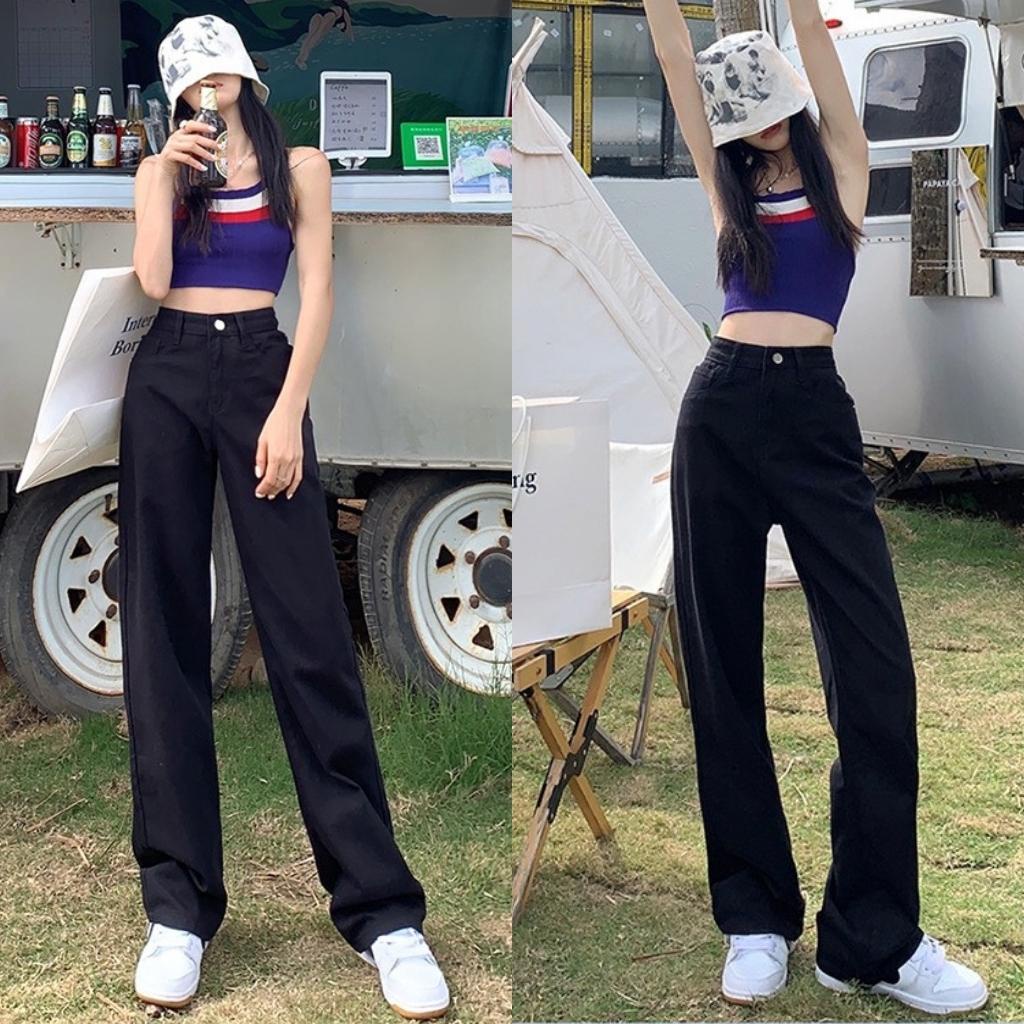 Quần Jean Nữ Ống Rộng Chất Kaki Siêu Hot