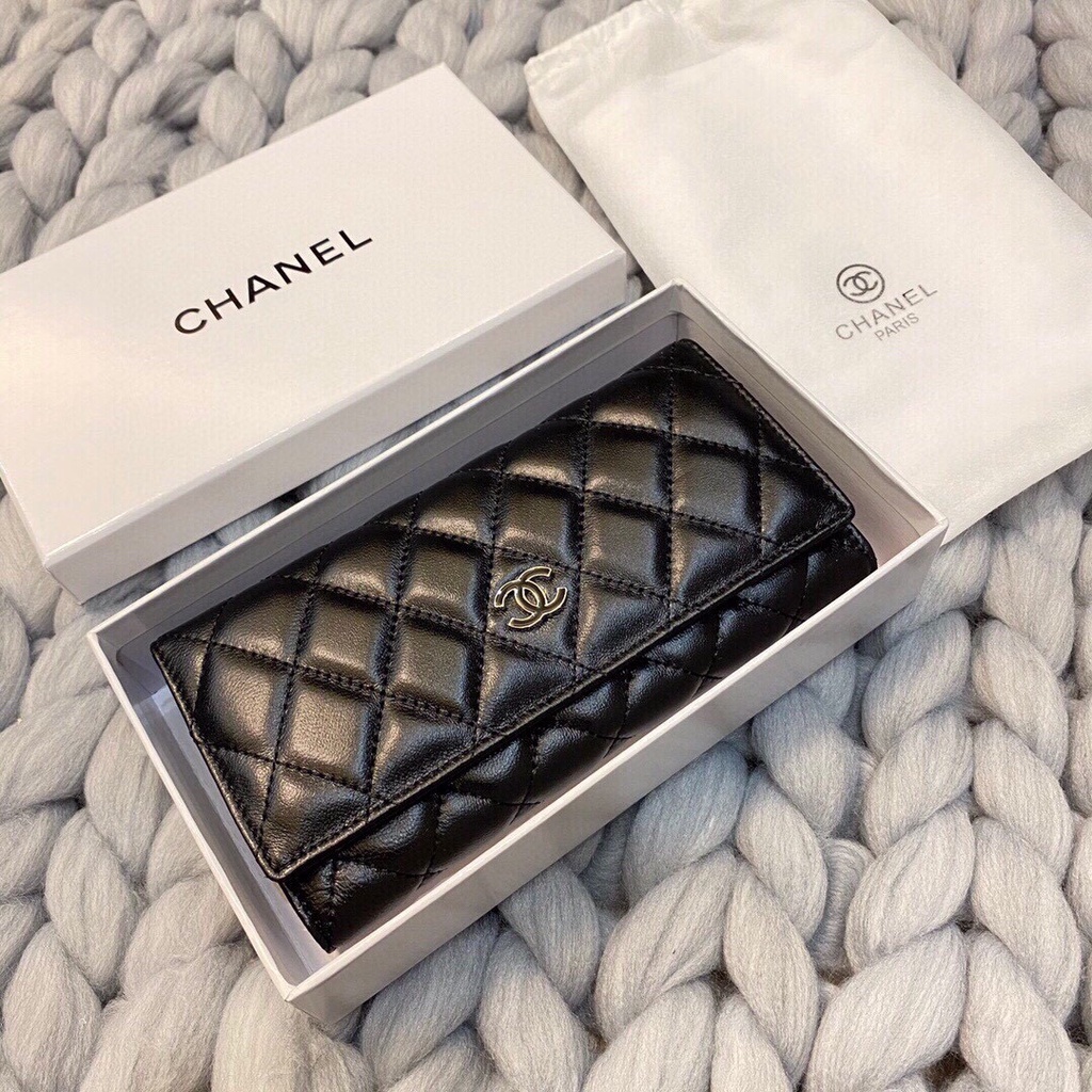 NCBA Chanel long flap wallet classic quilted leather bifold wallet2022
