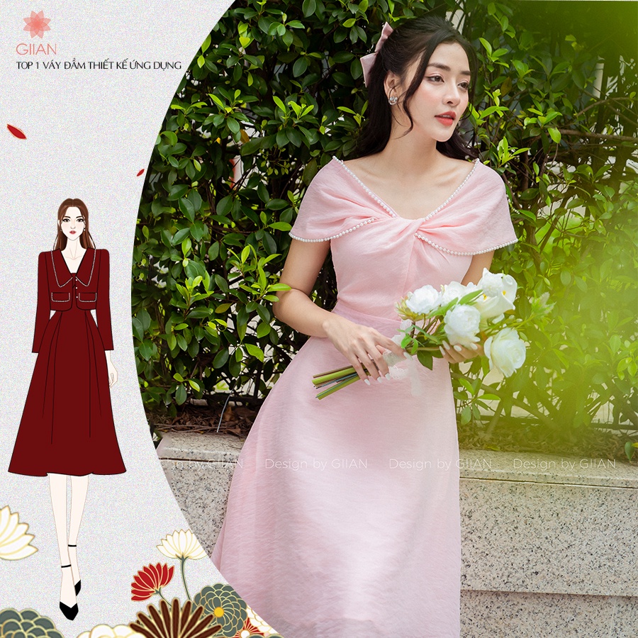 Váy trễ vai công chúa chất liệu tơ xước với độ bồng bềnh và mềm mại thương hiệu Giian G-V2524