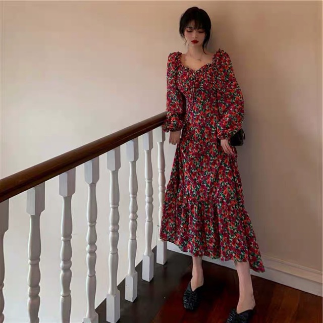 (Order 5-10days) Bigsize XS-4XL Đầm hoa nhí vintage dáng dài maxi (mặc đi du lịch siêu hợp lý luôn)