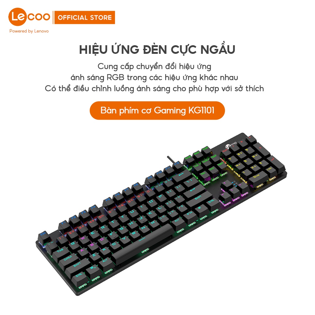 Bàn phím cơ gaming Lecoo KG1101, tích hợp đèn LED chiếu sáng