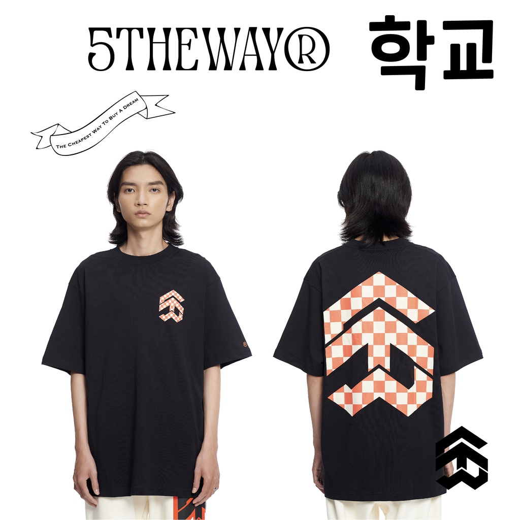 Áo thun 5THEWAY /checkerboard/ New Tee hoạ tiết Caro Màu Đen BLACK