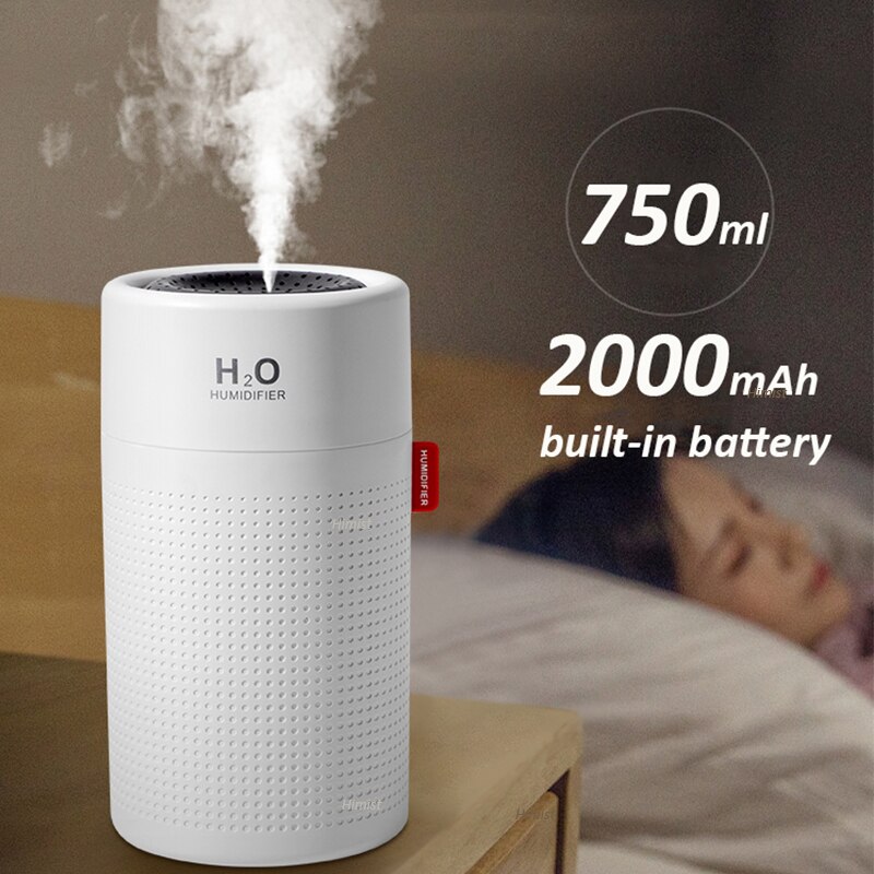 Máy Phun Sương Tạo Độ Ẩm Không Dây Mini 750ml 2000mah Có Thể Sạc Lại máy lọc không khí with đèn led