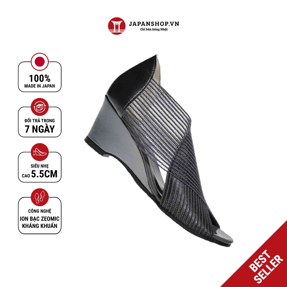 Giày sandal cao gót phối lưới hở mũi Put On 51 cao 5,5cm siêu nhẹ made in Japan Kobe Nhật Bản