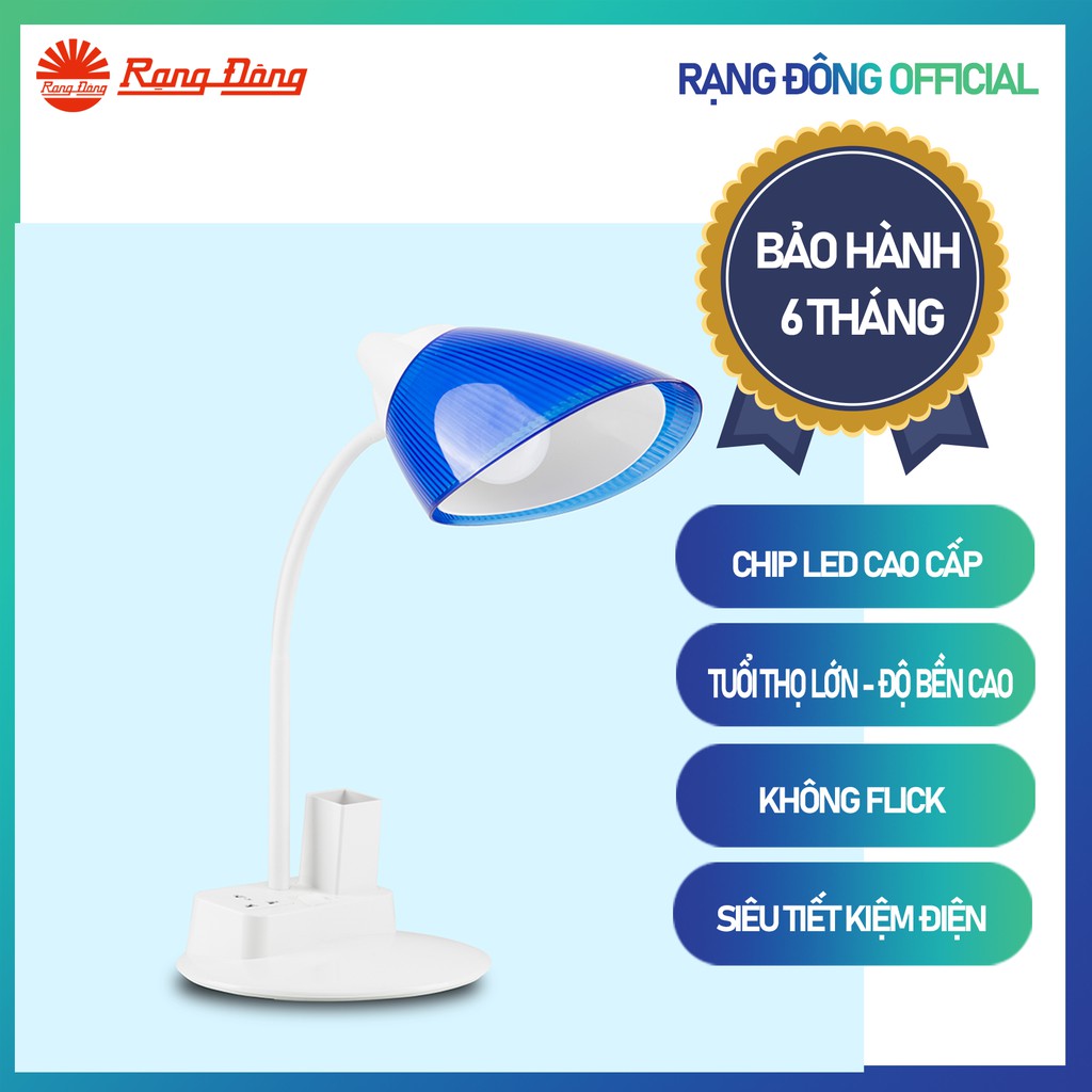 Đèn bàn LED Rạng Đông Model: RD-RL-40 8W (OC-USB) ánh sáng không nhấp nháy, bảo vệ thị lực tích hợp ổ cắm và chân sạc