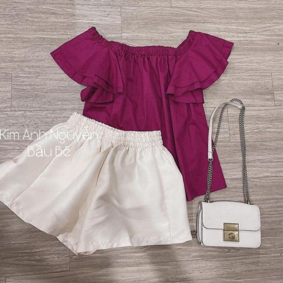 [Mã FAGREEN245 giảm 10% tối đa 30K đơn 99K] (Si Tan Goc) Set Áo Hồng Tay Bèo Mặc 2 Kiểu Mix Quần Be Cho Nữ | BigBuy360 - bigbuy360.vn