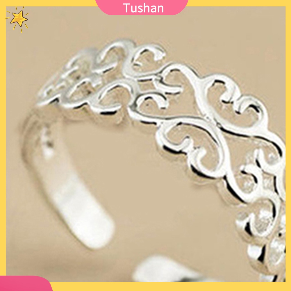 Nhẫn Hở Mạ Bạc Hình Trái Tim Rỗng Có Thể Điều Chỉnh Kích Cỡ