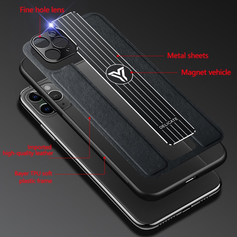 Ốp điện thoại da silicon siêu mỏng có miếng đỡ từ tính trên xe hơi sang trọng cho iPhone 12 11 Pro XS Max XR X 8 7 Plus
