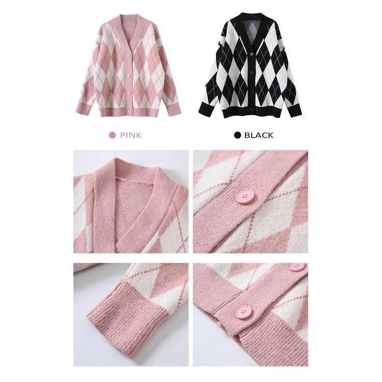 Áo Khoác Cardigan Len Họa Tiết Kim Cương  Áo Khoác Nữ Dày Dặn Phong Cách Hàn Quốc