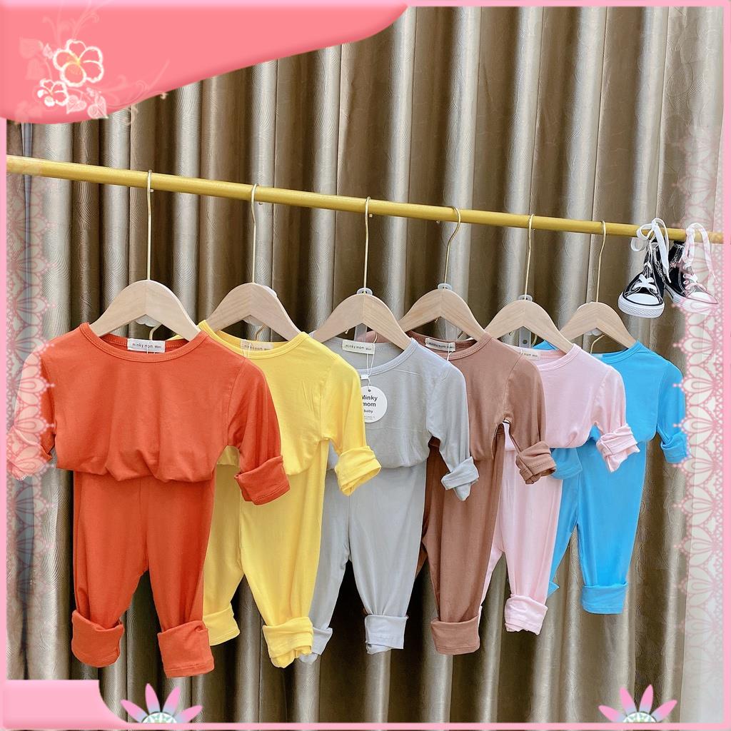 Đồ Bộ Dài Tay Trơn Minky Mom Chất Thun Lạnh Bé Trai, Bé Gái, Bộ Dài Tay Thu Đông Cho Bé (QATE343)