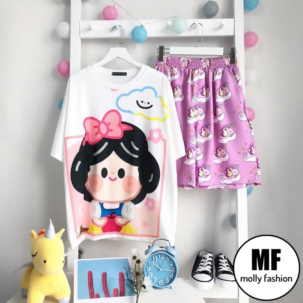 Set đồ bộ hoạt hình ❤️ Bộ mặc nhà Cartoon PRINCESS form rộng Freesize Molly Fashion