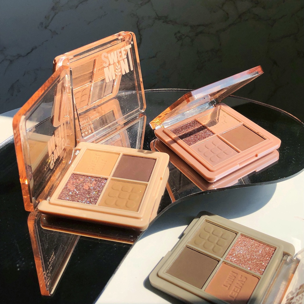 [Hàng mới về]Bảng Phấn Mắt SWEET MINT 4 Màu Lì Và Màu Nhũ Kim Tuyến Trang Điểm Lâu Trôi