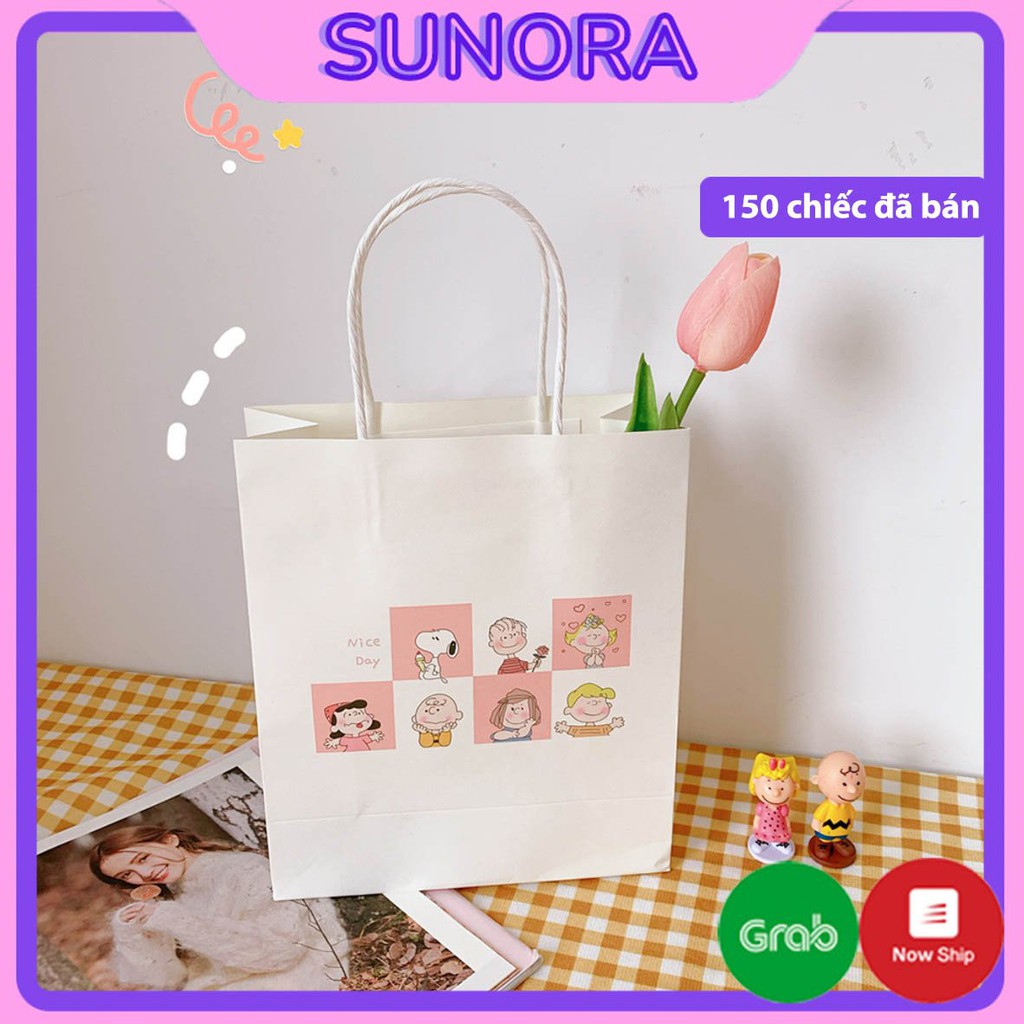 Túi gói quà túi giấy craft Snoopy hồng xinh xắn đựng bánh kẹo