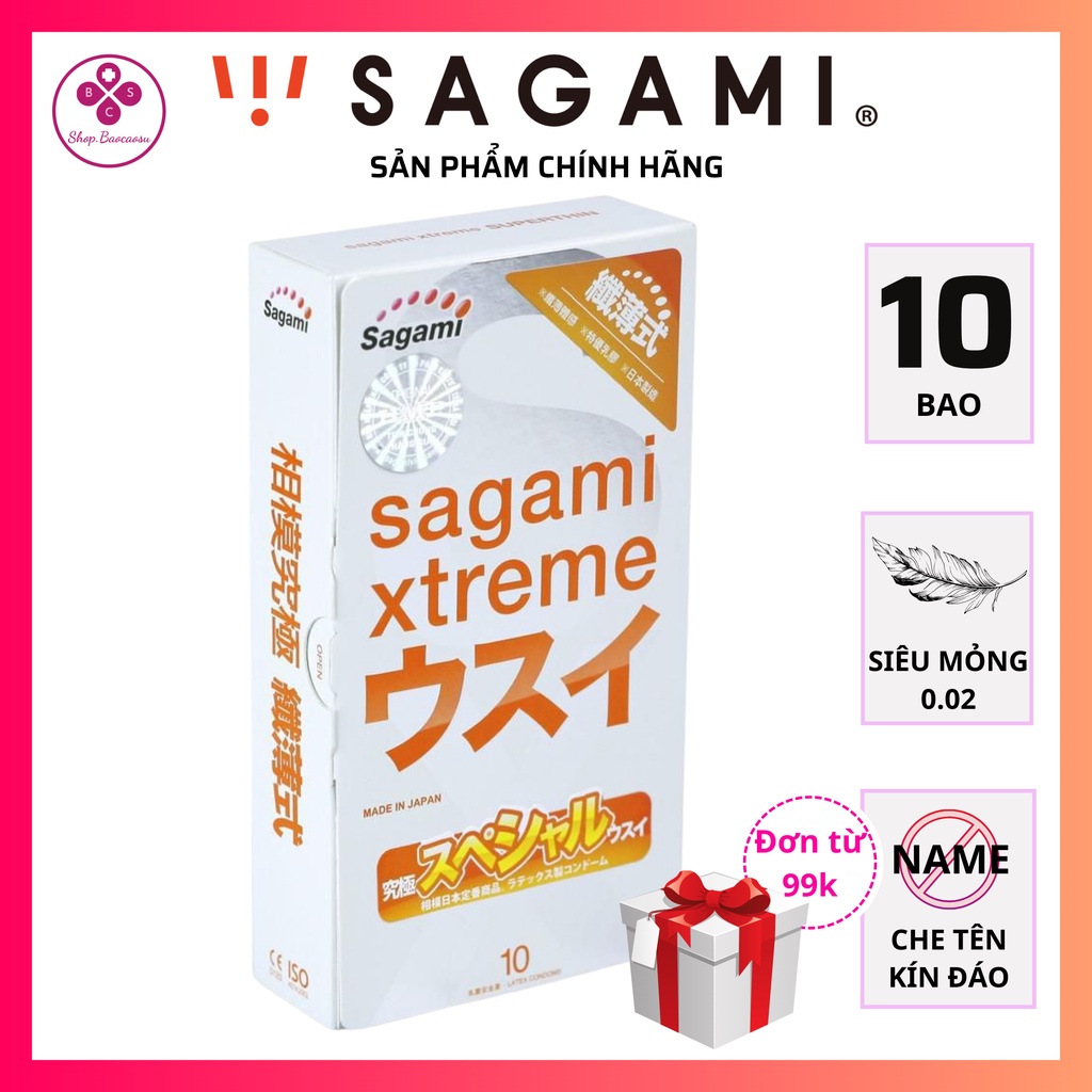 Bao cao su Sagami siêu mỏng  kéo dài thời gian quan hệ bcs Xtreme Super Thin Nhật Bản hộp 10 chiếc nhiều gel