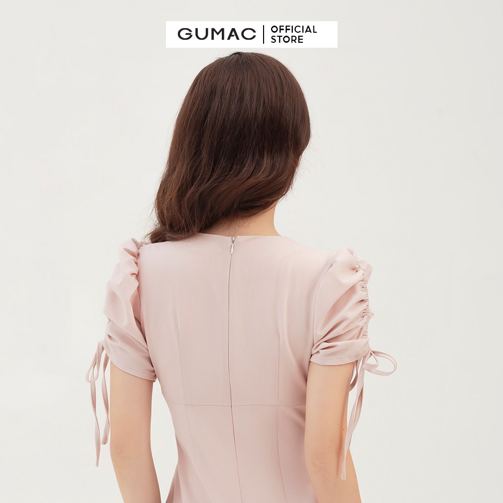 Đầm nữ dáng chữ A nhún ngực và tay GUMAC màu hồng thanh lịch, sang trọng DB322 | BigBuy360 - bigbuy360.vn