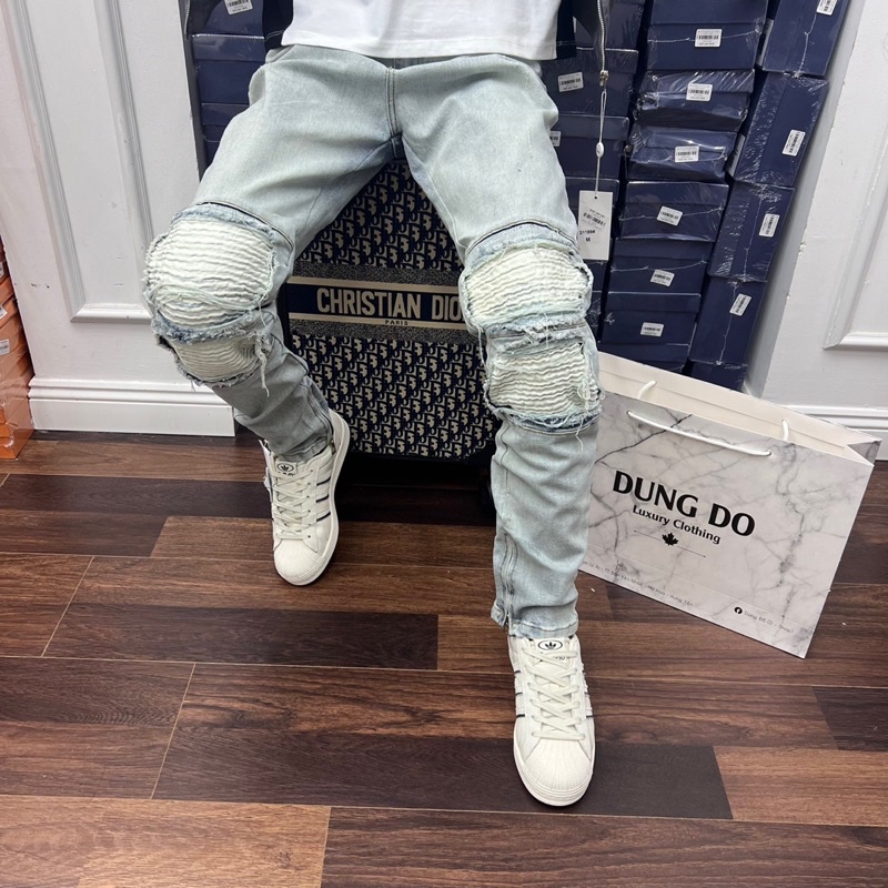 Quần Jean Dài Nam Vá Da Khoá Ống Phong Cách Thời Trang Cao Cấp, From Dáng Skinny