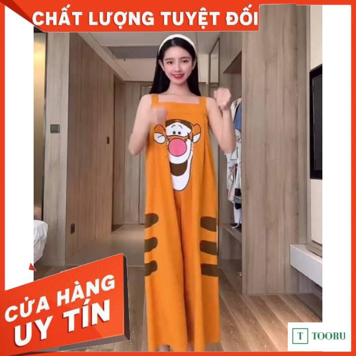 Đầm ngủ 2 dây nữ dáng suông dễ thương cotton mềm mịn hoạ tiết hoạt hình váy ngủ cute Tooru DNS