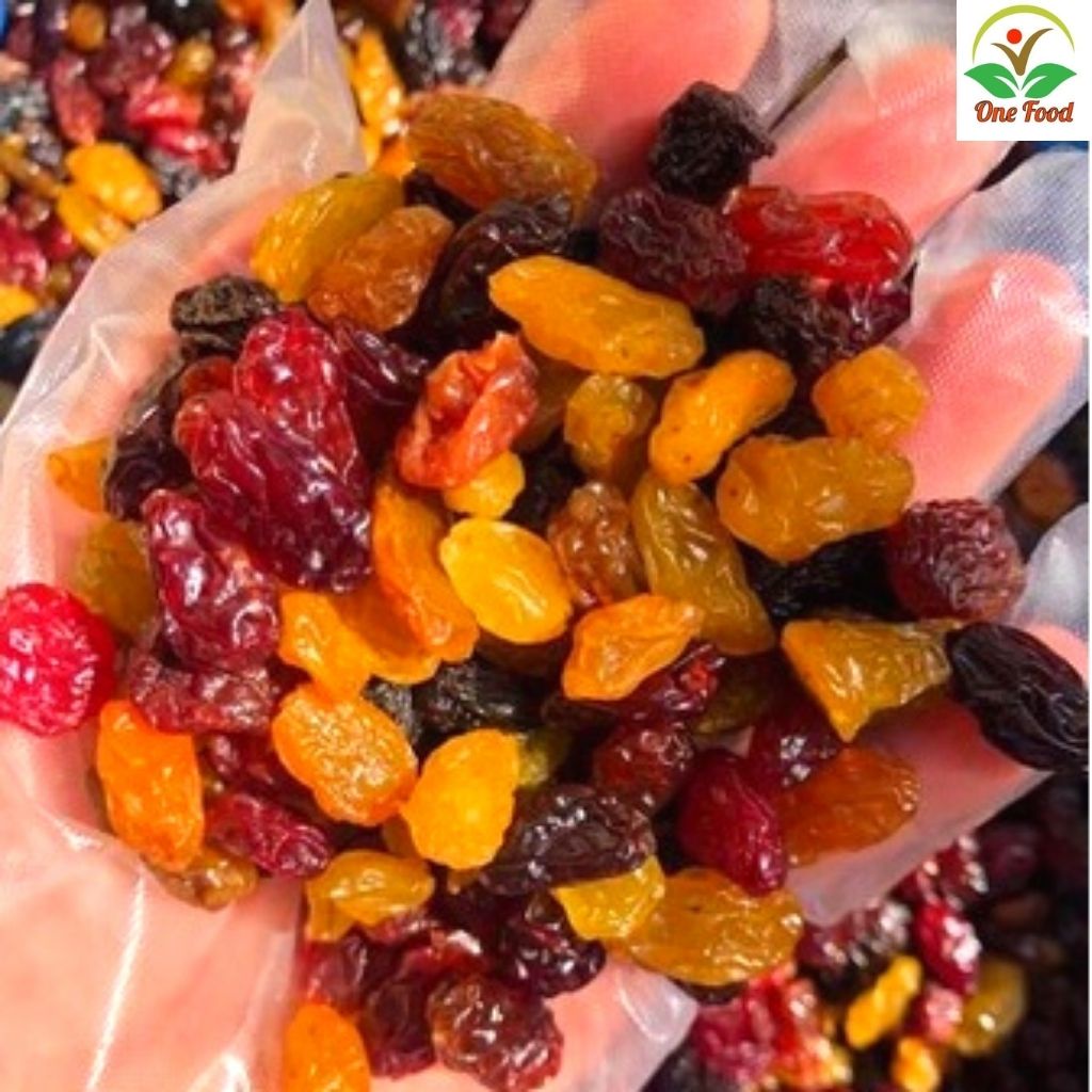 Nho khô mix vị 500g chuẩn Mỹ ăn liền loại 1, nho khô Raisins không hạt thập  cẩm 3 màu, Đồ Ăn Vặt Hà Nội, OneFood68