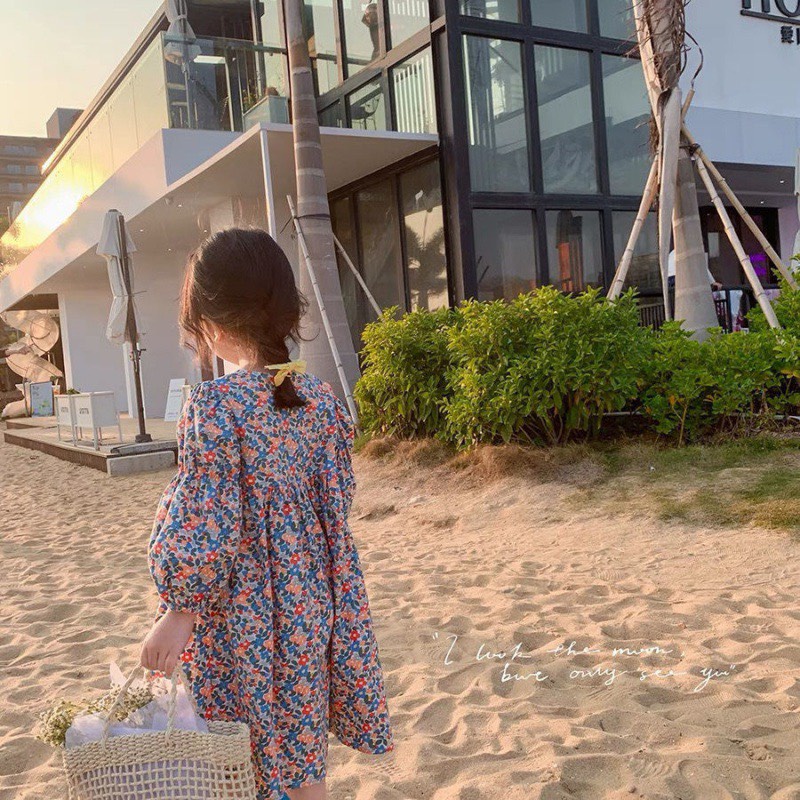 Váy dài tay cho bé gái họa tiết hoa nhí cực xinh Váy thu bé gái T01