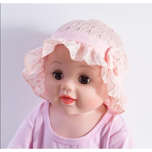 Mũ / Nón vải ren vành tròn đính nơ hoa cho bé từ 3 tháng đến 12 tháng tuổi