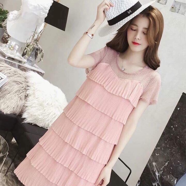 Đầm dáng suông phối voan dập ly