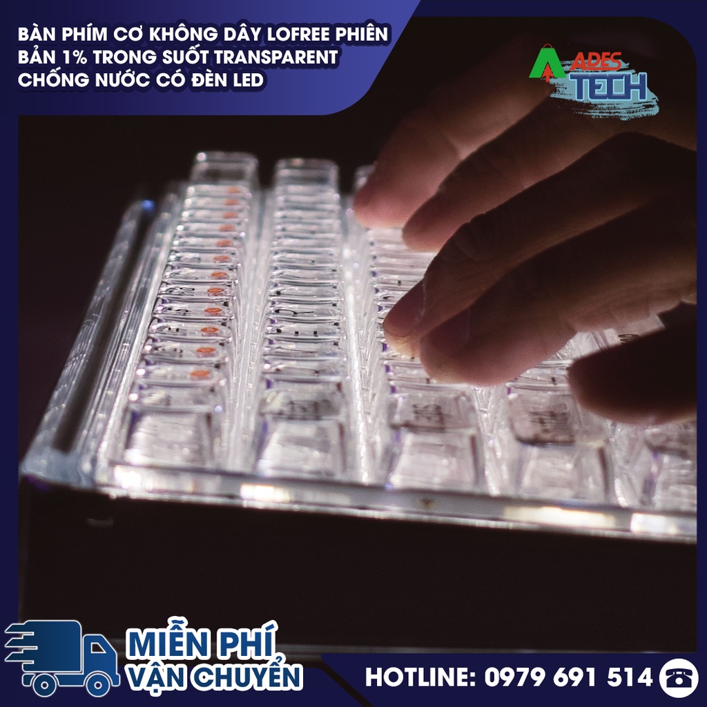 Bàn Phím Cơ Không Dây Lofree Phiên Bản 1% Trong Suốt Transparent Chống Nước Có Đèn LED - Bảo Hành Chính Hãng 12 Tháng