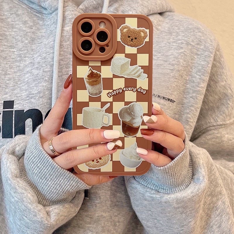 Ốp Điện Thoại Caro Nâu Gấu Kem - CAS2222