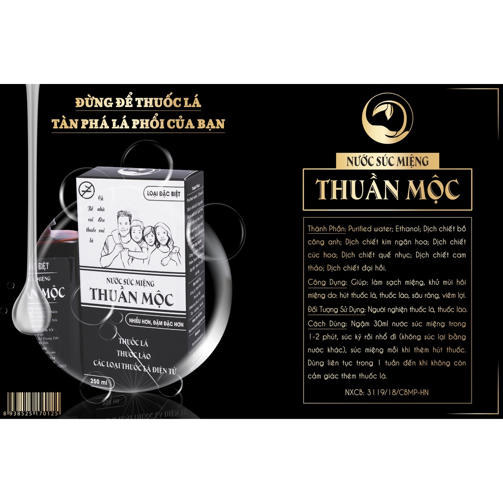 Nước Súc Miệng Thuần Mộc 250ml Giúp Làm Sạch Khoang Miệng Hỗ Trợ Cai Thuốc Lá Thanh Mộc Hương