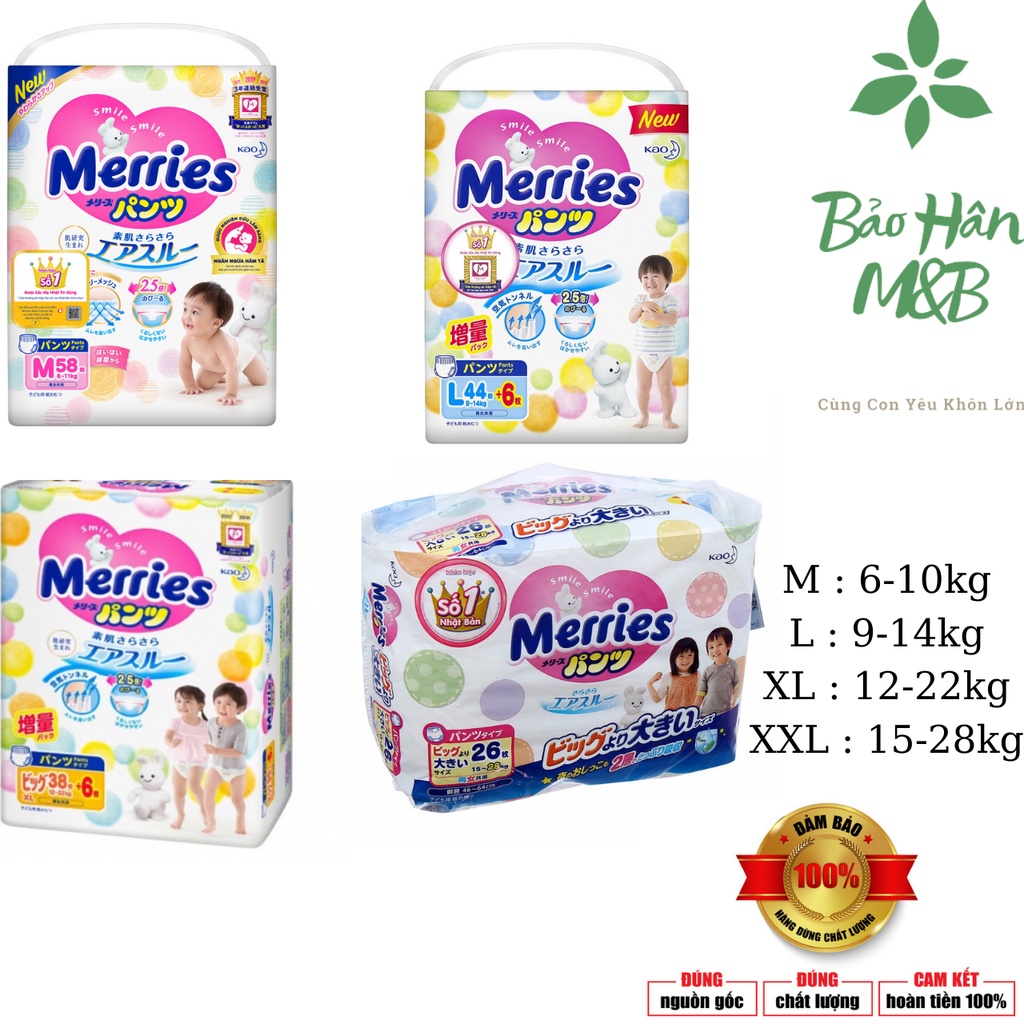 (Cộng Miếng) Bỉm Meries Quần Nội Địa Nhật NB96/S88/M68/L58/M64/L50/XL44/XXL28