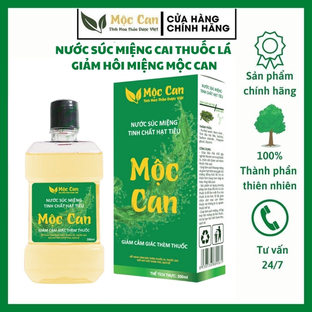 Nước súc miệng cai thuốc lá hiệu quả Mộc Can, giảm thèm thuốc, giúp sạch miệng, hơi thở thơm tho thể tích 200ml