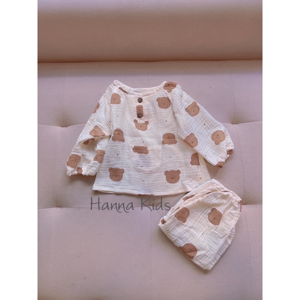 Bộ xô muslin dài tay thu đông thời trang cho bé trai/ bé gái từ 5-15kg
