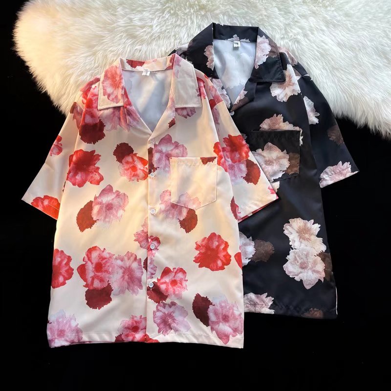 Áo Sơ Mi Tay Ngắn Dáng Rộng Thoáng Khí In Họa Tiết Hoa Phong Cách Hàn Quốc Thời Trang Mùa Hè Cho Nam