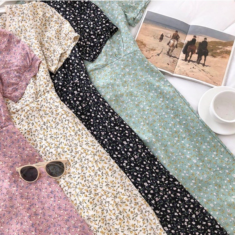 Đầm - váy hoa nhí cổ ren kèm chun vintage 2803 | BigBuy360 - bigbuy360.vn