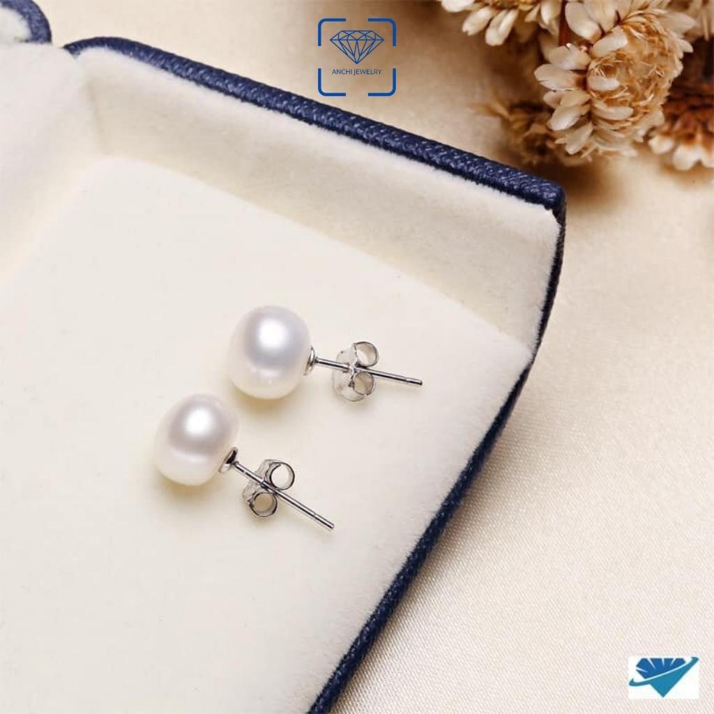 Bông tai, khuyên tai nụ trai nhỏ 4mm - 5mm chuôi bạc. Anchi jewelry